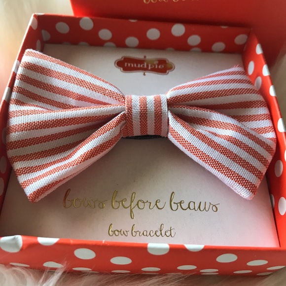 Mud Pie Bow Bracelet Tangerine Striped New - Picture 4 of 6